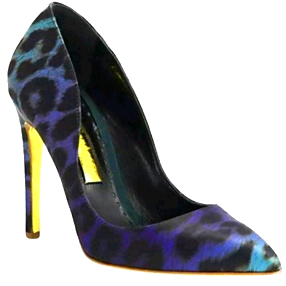 Rupert Sanderson  multi-colored teal purple black elba leopard degrade pumps